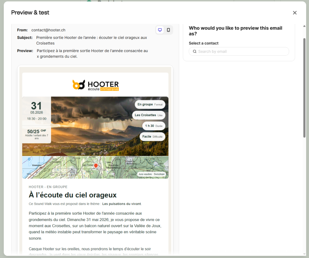Prévisualisation de la newsletter Hooter